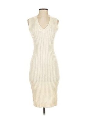 NWT Koko + Mason Cream Ribbed V-Neck Midi Sleeveless Sweater Dress